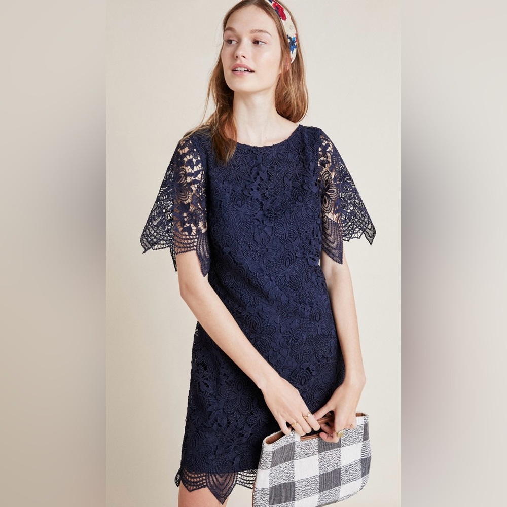 Anthropologie Navy Charleston Lace Dress, Size 10, NEW with tags